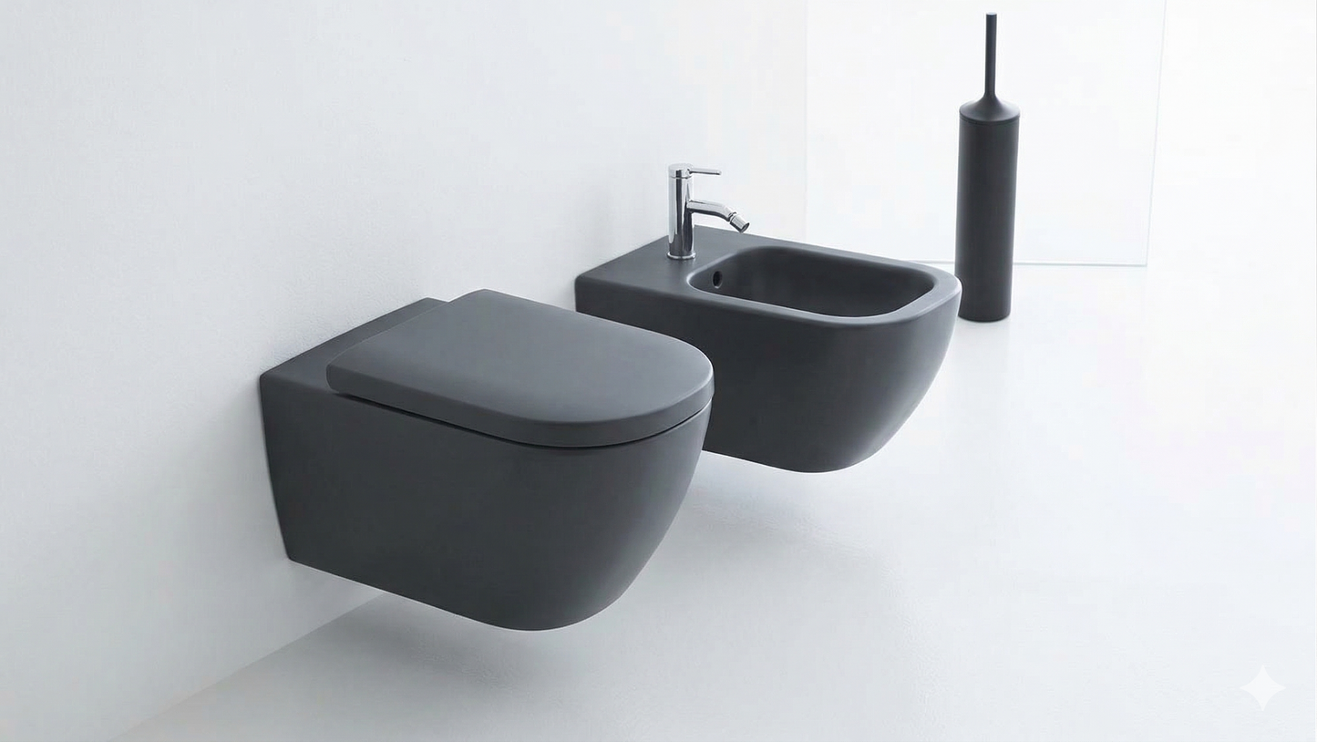 Inodoro y bidet de colgar Duravit Happy D. Antracita con asiento soft close