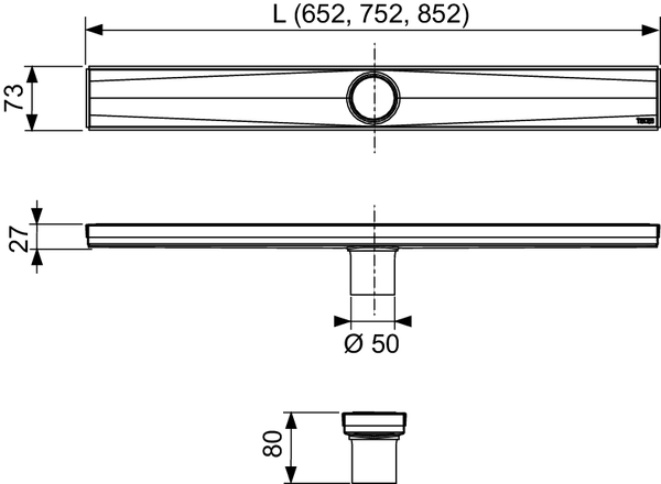 TECEshowerline rejilla lineal para porcellanato, acero inoxidable, largo 800 mm