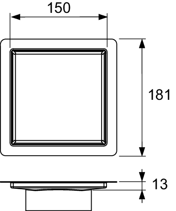 TECEshowerpoint rejilla 150x150mm acero inoxidable sin marco